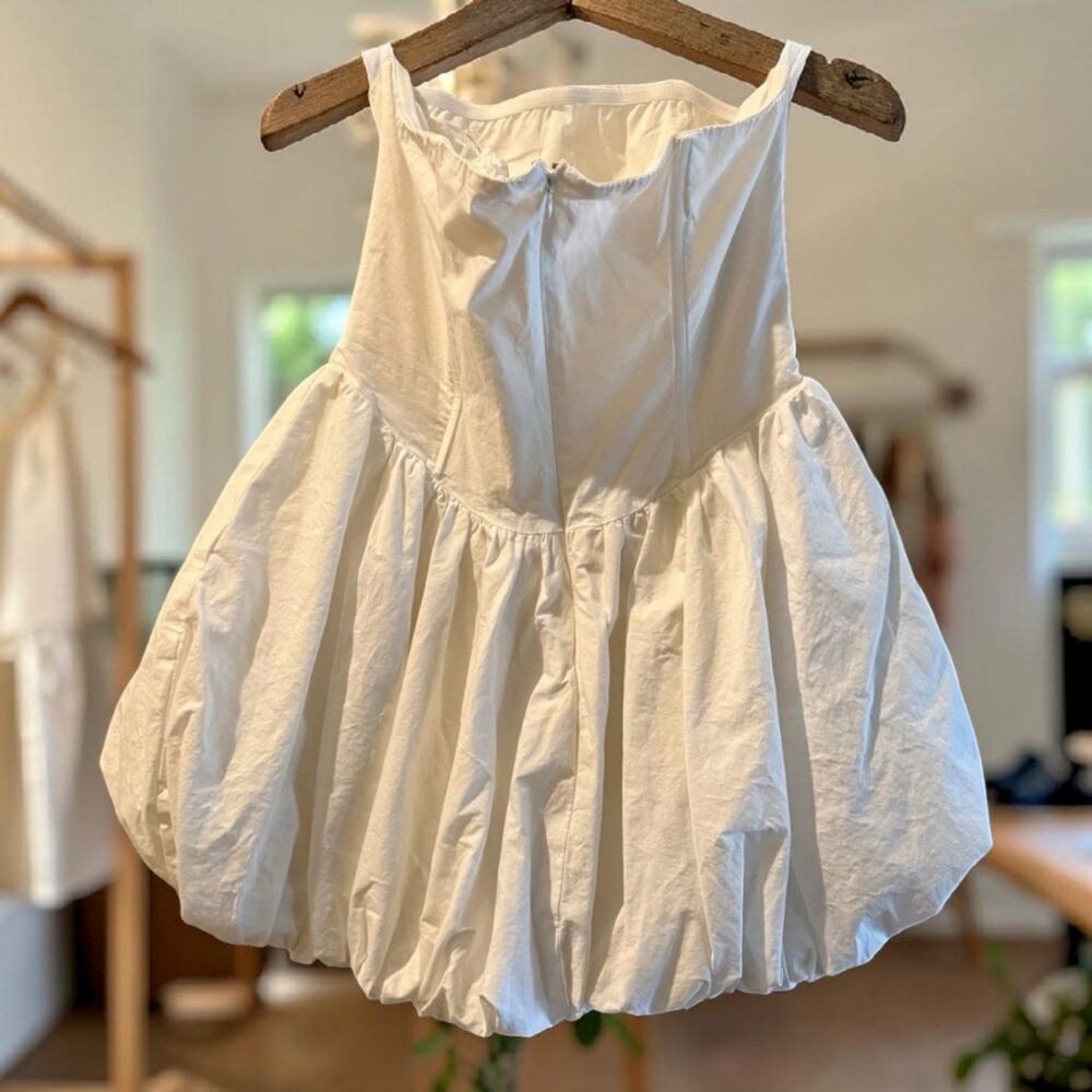 LENA White Bubble Hem Mini Dress Corset Style Coquette Balletcore XS - Picture 3 of 8